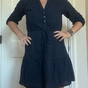 LOFT Navy Long Sleeve Dress with Button Detail